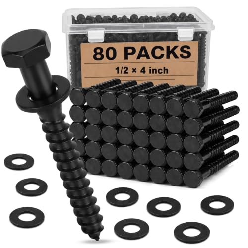 Hicarer 1/2" X 4" 80 Set Lag Bolts Kit for Wood Black Ceramic Hex Head - size: 1/2" X 4"