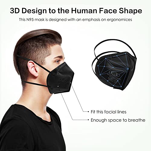 N95 Mask NIOSH Approved 50-Pack, Particulate Respirator N95 Face Masks Universal Fit - Individually Wrapped, Black - color: 50 Pack - Black
