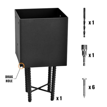 6 Pack 6x6 Metal Post Base Holder Bracket for Concrete Deck (Black) - size: 6IN, style: 6Pcs