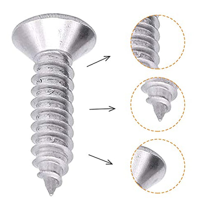 #6 X 5/8" Stainless Steel Wood Screw 100 pcs - Flat Head Self Tapping Screw Metal Screws, Pointed Tail, Full Thread - size: #6 X 5/8