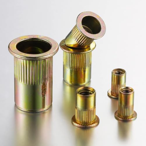 Wensilon 200Pcs Rivet Nut M3 Metric Yellow Zinc Plated Finish Flat Head Rivnut Threaded Insert Nut Knurled Body - color: Yellow, size: Metric M3