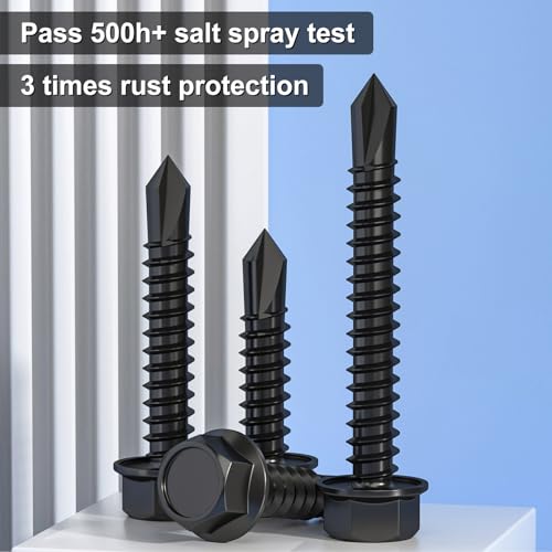 VGBUY 128pcs #8 x 1-1/2" Self Drilling Screws for Metal,410 Stainless Steel Black Zinc Plated,Self Tapping Sheet Metal Screws,Hex Washer Head - color: Black Hex Washer Head, size: #8 x 1-1/2 inch