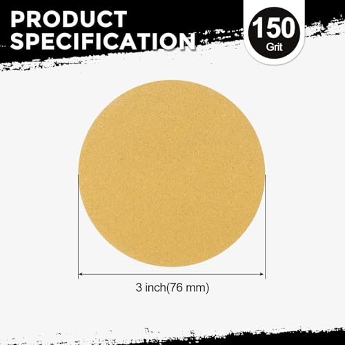 50Pcs Sanding Discs 3In 150Grit Hook and Loop Sandpapers Yellow - color: Yellow, size: 3 Inch(150 Grit)