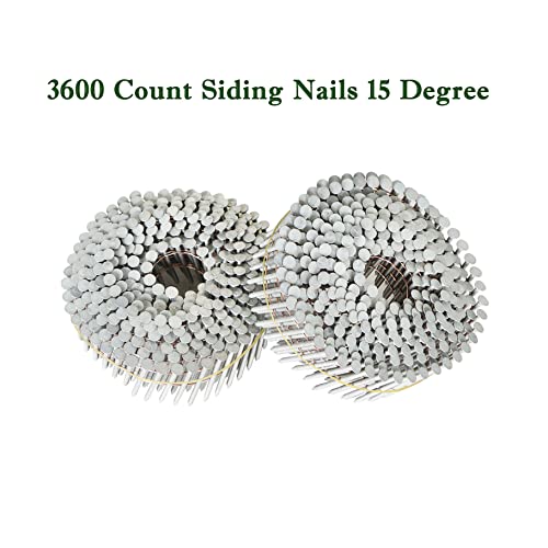 3600 Count Siding Nails 15 Degree 1-3/4 Inch x .092 Inch Collated Wire Coil Full Round Head Ring Shank Hot-Dipped Galvanized