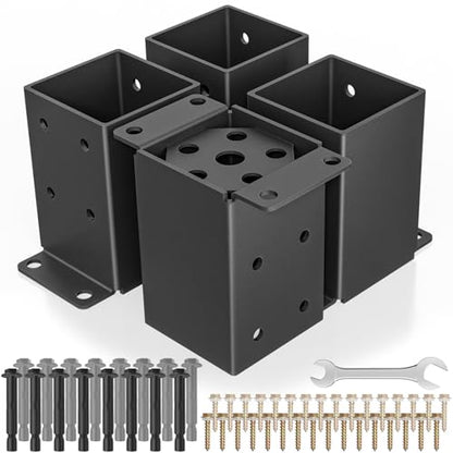 4 PCS Metal 4x4 Post Base, Inner Size 3.5"x3.5" Post Bracket - size: 4 x 4 post base (4 PCS)