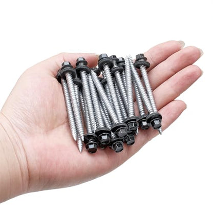 50 Pcs #10x2-1/2 Black Metal Roofing Screws for Metal Roofs, Wall Panels - size: #10x2-1/2"
