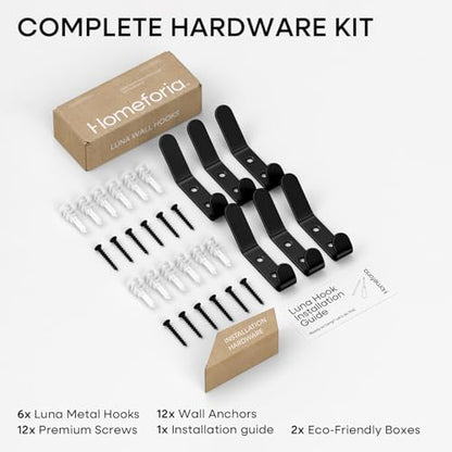 Homeforia Black Wall Coat Hooks, High-End Metal, Heavy Duty, Set of 6 - color: Black, size: Pack of 6