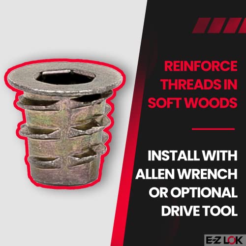 E-Z LOK Threaded Insert for Soft Wood, Zinc Hex-Flanged Thread Inserts 10-24 Internal Threads, 0.394" Length Pack of 10 - size: Hex", style: Flanged \ 10mm Length
