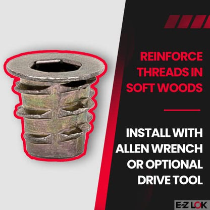 E-Z LOK Threaded Insert for Soft Wood, Zinc Hex-Flanged Thread Inserts 10-24 Internal Threads, 0.394" Length Pack of 10 - size: Hex", style: Flanged \ 10mm Length