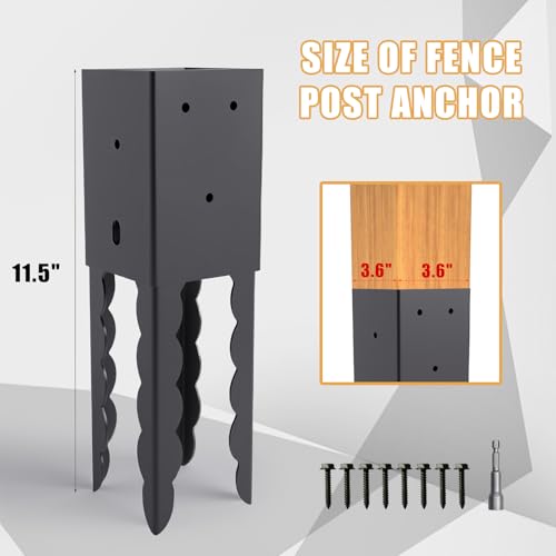 4x4 Post Base Holder Ground Spike, 4 Pcs (Actual 3.6"x3.6") - size: 4 Pcs