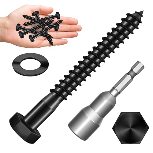 Mywish 12Sets 5/16" x 3" Lag Bolts, Stainless Steel Heavy Duty Hex Head Lag Screws, Construction Black Lag Screws for Wood Working & Outdoor Use with Washers and Hex Socket Drill Bit - size: 5/16" x 3"