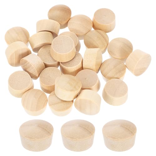 uxcell 26Pcs Wood Button Plugs, 13mm/0.51" Flat Head Hardwood Screw Hole Plug Wooden Caps Buttons Wood Plug for Furniture Woodworking Craft Decor (14.5mm x 13mm) - size: 14.5x13x9mm