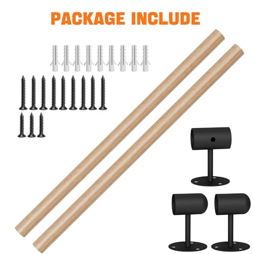 4FT Round Wooden Stair Handrail Wall Mount - size: 4FT