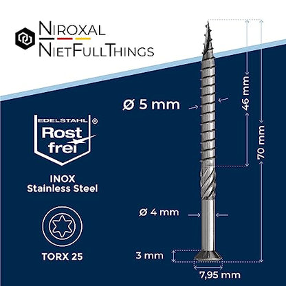 #10-2-3/4" | Deck Screws 5x70 mm Stainless Steel A2 Exterior Rust Resistant Screw 5mm Strong 100 Piece Wood Screws Torx 70mm Long Wood Srew V2A - size: 70 mm ≈ 2.76 in