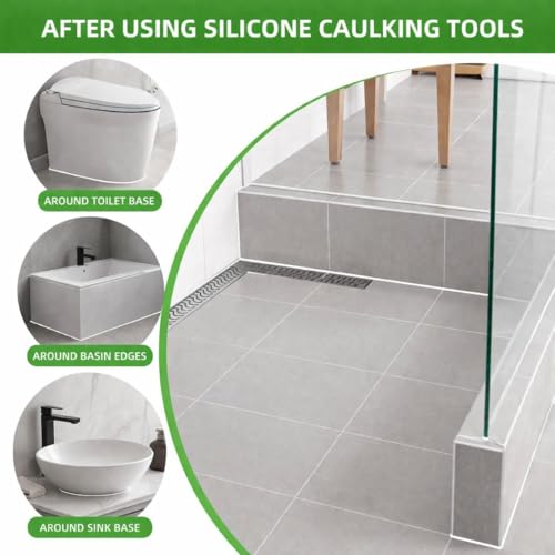 5-in-1 Caulk Remover Tool - Silicone Caulking Tool Kit and Caulk Smoothing Tool for Bathroom, Kitchen, Sink, Tile and Window Repair (Green)
