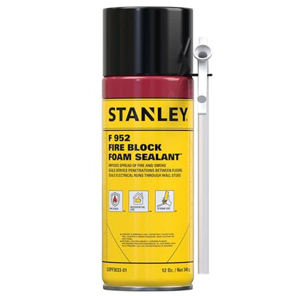Stanley F952 Fire Block Spray Foam – (1x12oz) Fire Rated Expanding Polyurethane Foam Sealant for Gap Filling & Sealing on Doors, Windows, Walls, Pipes & Joints – Indoor/Outdoor Straw Use | 1 Pack - size: 1 Pack