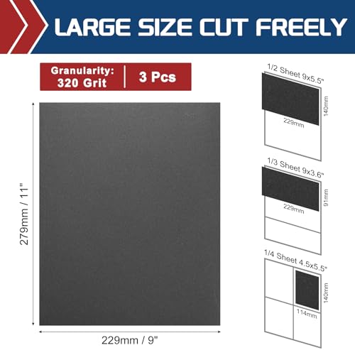 3Pcs Sand Paper 9x11Inch 320Grit Silicon Carbide Sandpaper Sheets - size: 320 Grits