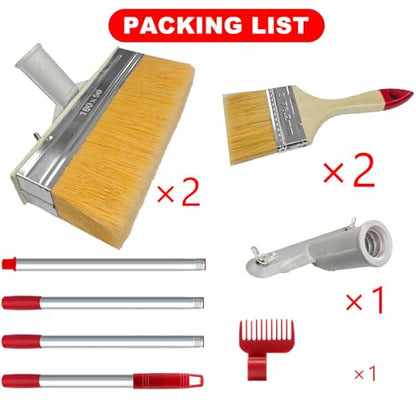 2 Pack Deck Stain Brush with Threaded Long Handle 7 Inch Deck Stain Applicator, 60" Extension Pole Deck Stain Applicator with 3" Paint Brushes Set for Painting Wood Deck, Fence, Wall and Furniture