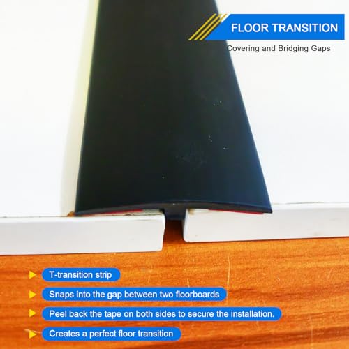 Flexible PVC T-Molding Transition Strips,Self-Adhesive Floor Divider Strip - color: Black, size: 10 ft