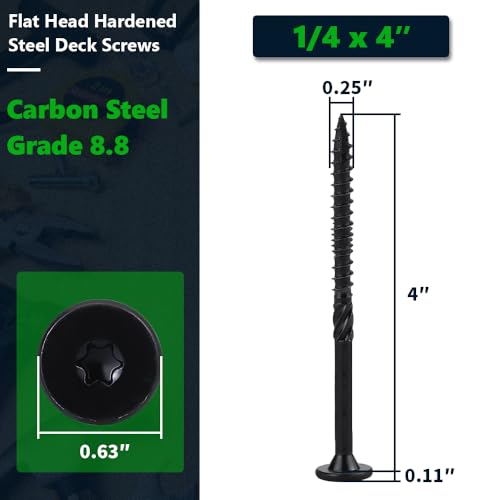 40 Pack 1/4 x 4 inch Heavy-Duty Structural Wood Screws, Star Drive, Rust Resistant Screws for Deck, Timber, Log, Landscaping, Black Epoxy Coated, Sharp Self Tapping Point, T30 Bit Included - color: Black, size: 1/4 x 4"