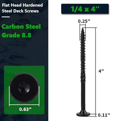 40 Pack 1/4 x 4 inch Heavy-Duty Structural Wood Screws, Star Drive, Rust Resistant Screws for Deck, Timber, Log, Landscaping, Black Epoxy Coated, Sharp Self Tapping Point, T30 Bit Included - color: Black, size: 1/4 x 4"