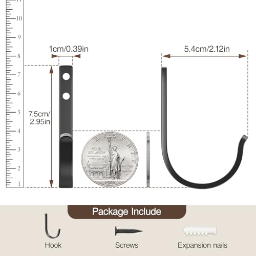 10-Pack 22LB Wall Hooks for Hanging Towel/Coat, Black - color: Black, size: 10 Pack