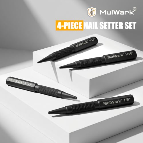 MulWark 4-Piece Nail Set and Center Punch Set, 1/32" to 1/8" Hardened Cr-V Steel Nail Setter Kit with Anti-Slip Knurled Grip, Precision Woodworking & Carpentry Tool Punch Set - size: 5 inch center punch(Pack of 4), style: 5 inch center punch(Pack of 4)