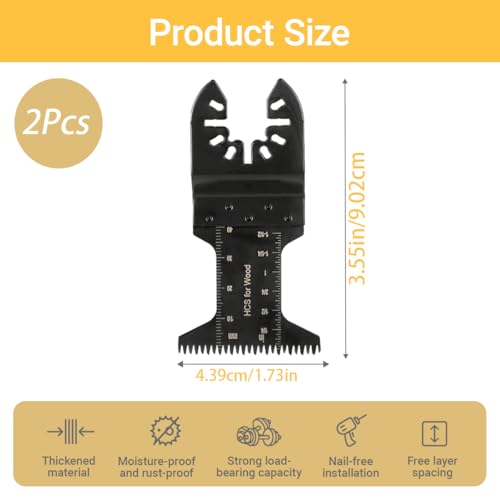 2 Piece Oscillating Tool Blades Universal Quick-Release Fit Multitool Blades for Wood Cutting, Trim Work, Flush Cutting, Black2