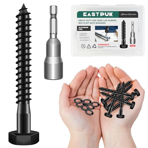 (20Sets) 1/4" x 2-1/2" Hex Head Lag Screws, Heavy Duty Lag Bolts with Washers, 304 Stainless Steel, 1/4 Bolt for Wood, Partial Thread, Black Oxide - size: 1/4" x 2-1/2"
