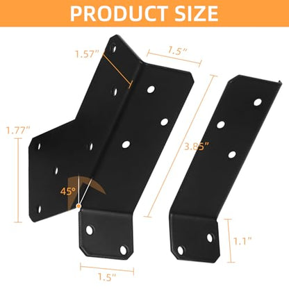 45-Degree Angle Bracket, Adjustable Heavy Duty Connector Brace for 2x4, 4x4 Post 45-Degree Pergola Support Brace for Pergola, Gazebo Wood Post 2 Pairs