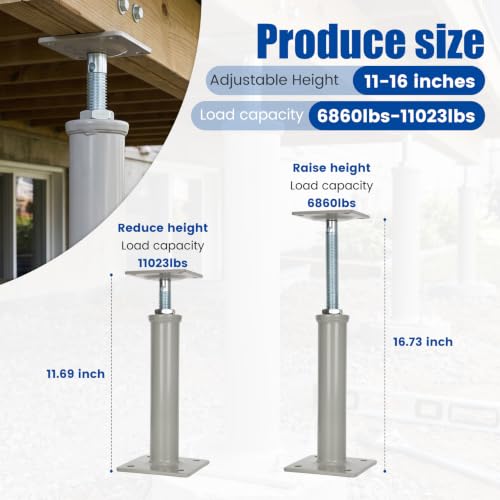 4 Pack House Floor Jacks,11"-16" Height Range,11023 lbs Max Load Capacity,Adjustable Heavy Duty House Jacks for Leveling Crawlspace (11" - 16" (4 Pack))