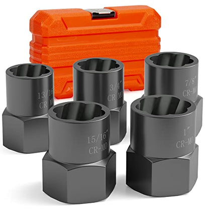 5PCS Bolt Extractor Kit Heavy Duty, 1/2" Drive Impact Lug Nut Remover Tool, Nut Extractor Set Large Size 19-25mm For Removing Stripped, Damaged, Rounded off and Rusted Bolts, Studs - size: 5Pcs