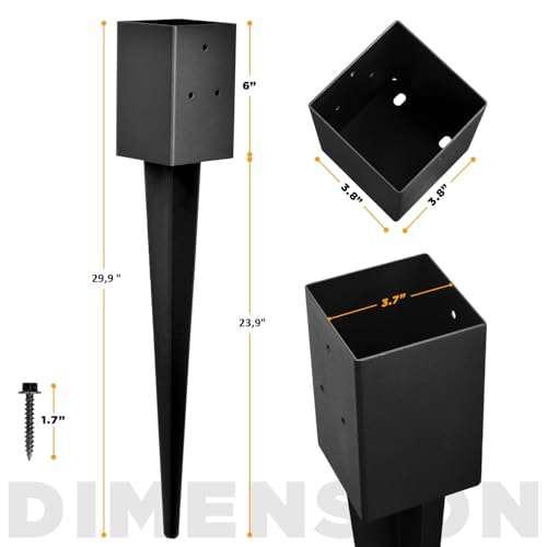 6-Pack 36"x4"x4" Fence Post Anchor Heavy Duty Metal Ground Spike - size: 36IN