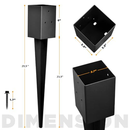 6-Pack 36"x4"x4" Fence Post Anchor Heavy Duty Metal Ground Spike - size: 36IN