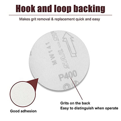 SPEEDWOX 50pcs Sanding Discs 4 Inches Sandpaper 400 Grit Hook and Loop Sanding Discs for Drill Grinder Rotary Tools No Hole - size: 400 Grit