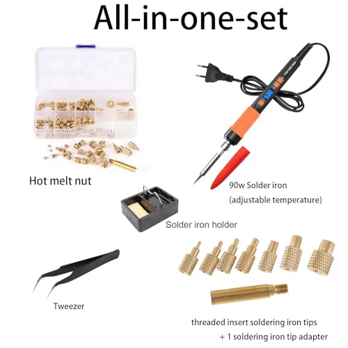 Knurled Brass Inserts M2-M8 Kit with 90W Soldering Iron 3D Printing Tools