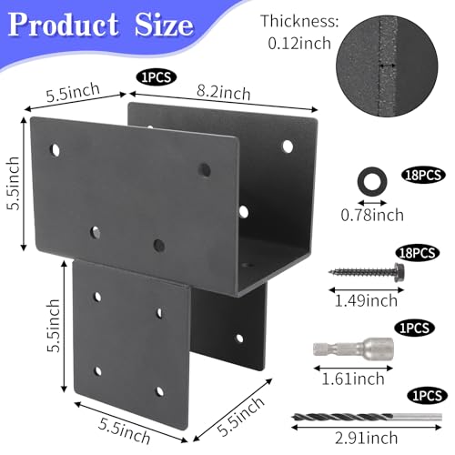1PCS 6x6 Post Cap Tie Bracket Heavy-Duty Pergola Connector Bracket - size: 6"x6"(Actual Size 5.5"x5.5")