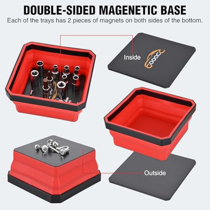 GOOACC 3Pcs Square Collapsible Magnetic Parts Tray Set Red Blue Green - color: Red/Blue/Green