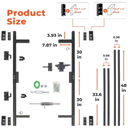 Adjustable Steel Frame DIY Building Gate Kit for 7ft High Fences - size: 36-60“ Wide（7Feet）-1Pack