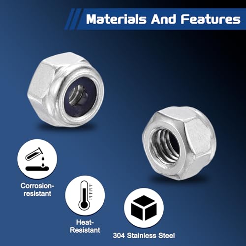 240Pcs M4-0.7 Nylon Locking Hex Nuts 304 StainlessSteel Silver - color: Silver, size: M4x0.7mm