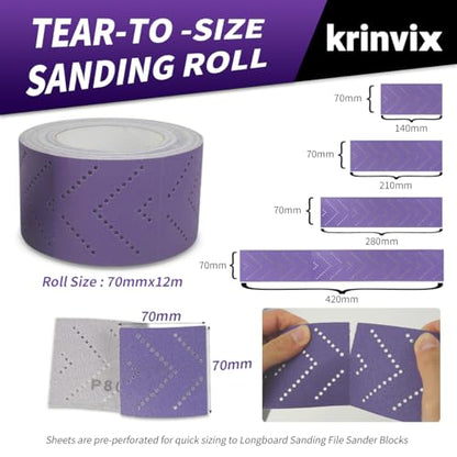 150 Grit Purple Hook & Loop Sandpaper Roll, 70mm x 12m, Ceramic Abrasive with Multi-Hole Dustless Design for Automotive, Wood & Metal, Ideal for Body Repair, Paint Prep & Coating Removal - style: 150 Grit