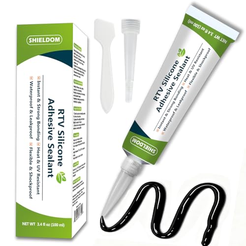 SHIELDOM RTV Silicone Adhesive Sealant 100% Silicone Sealer All-Purpose Caulk Waterproof Stronger Adhesion, Shrink & Crack Proof Caulking for Car, Kitchen, Window, Bathroom, Door (Black, 3.4 Fl. Oz.) - color: Black
