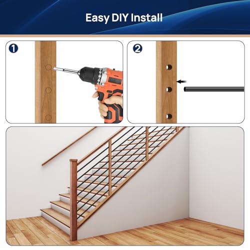 LukLoy 7 Pack 6 FT x 19/32 inch SS201 Horizontal Stair Balusters - size: 6 ft, style: 7 Pack