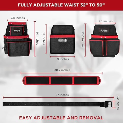 FUERI Cordura Nylon Tool Belt with Suspenders Heavy Duty Tool Pouches for Men Construction Carpenters Electricians Framers Garden Women - style: Tool Belt with Suspenders