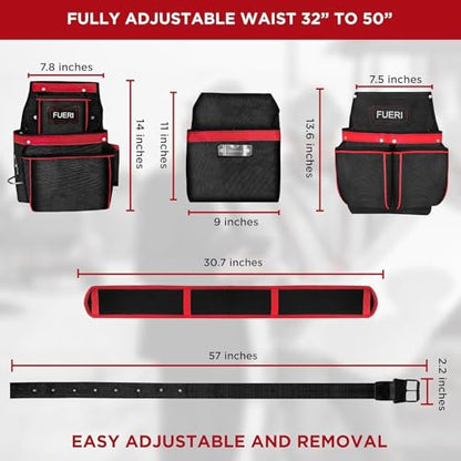 FUERI Cordura Nylon Tool Belt with Suspenders Heavy Duty Tool Pouches for Men Construction Carpenters Electricians Framers Garden Women - style: Tool Belt with Suspenders