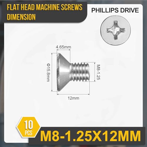 DTGN M8-1.25x12 Phillips Flat Head Machine Screw 304 Silver 10pcs - color: Silver, size: M8-1.25x12mm