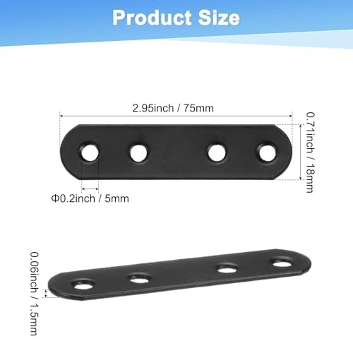 M METERXITY 10-Pack Flat Straight Brackets 2.95x0.71in, Black - color: Black, size: 75mm