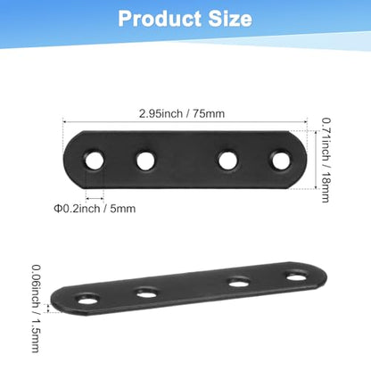 M METERXITY 10-Pack Flat Straight Brackets 2.95x0.71in, Black - color: Black, size: 75mm