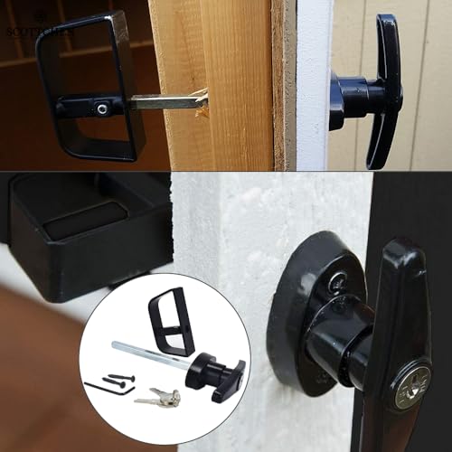 9-Piece Heavy Duty Shed Door Hardware Kit 6.5" Black T-Handle Lock with Keys 6 Anti-Sag Hinges 2 Barrel Bolts for Outdoor Sheds, Barns & Wooden Fence Gates