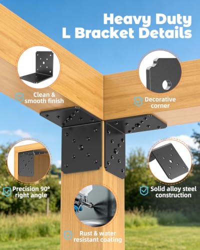 Heavy Duty L Bracket , 4x4x3.5 Brackets for Wood Black-4PCS